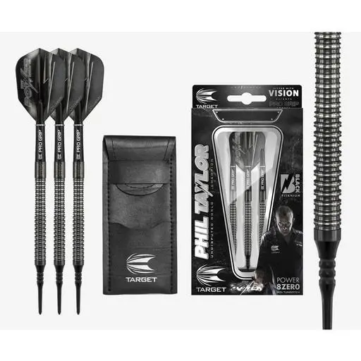Phil Taylor Power 8Zero Black Titanium 80% Tungsten Soft Tip Darts