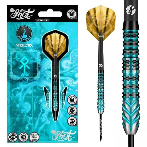Shot! Darts Alchemy Volta Steel Tip Dart Set-90% Tungsten Barrels 24 Grams