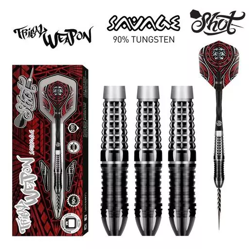 Shot! Darts TRIBAL WEAPON SAVAGE STEEL TIP DART SET - 90% TUNGSTEN BARRELS