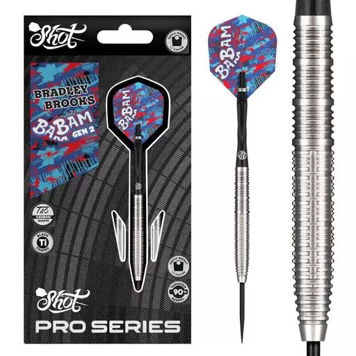 Shot! Darts Pro Series Bradley Brooks Gen 2 Steel Tip Dart Set-90 Tungsten Barrels 23 Grams