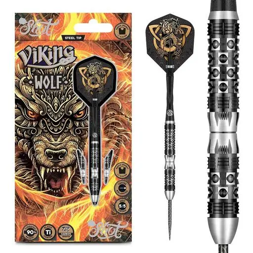 Shot Darts! Viking Wolf 24 Gram Steel Tip Dart Set-90% Tungsten Barrels
