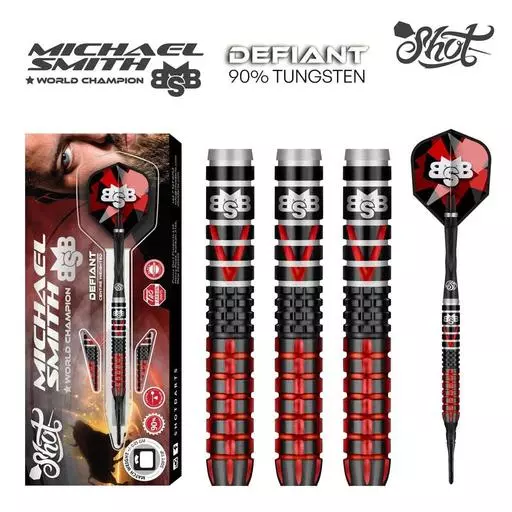 Shot! Darts Michael Smith Defiant Soft Tip Dart Set-90% Tungsten Barrels
