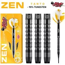 Click here to learn more about the Shot! Darts ZEN TANTO SOFT TIP DART SET - 90% TUNGSTEN BARRELS.
