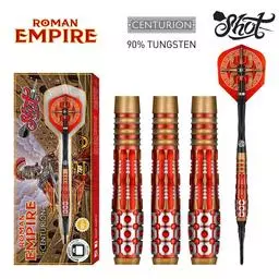 Click here to learn more about the Shot! Darts Roman Empire Centurion Soft Tip Dart Set-90% Tungsten Barrels.