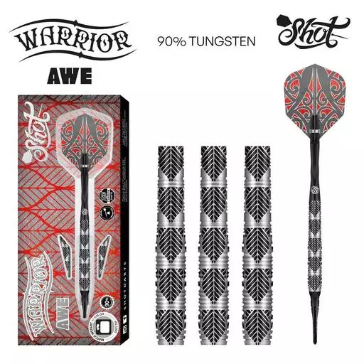 Shot! Darts Warrior Awe Soft Tip Dart Set-90% Tungsten Barrels 18 Grams