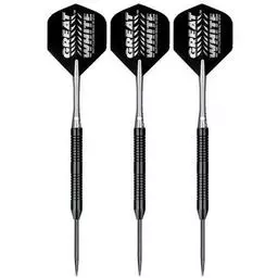 Click here to learn more about the Bottelsen Great White Edge Grip Black Steel Fixed Point Tungsten Steel Tip Darts.