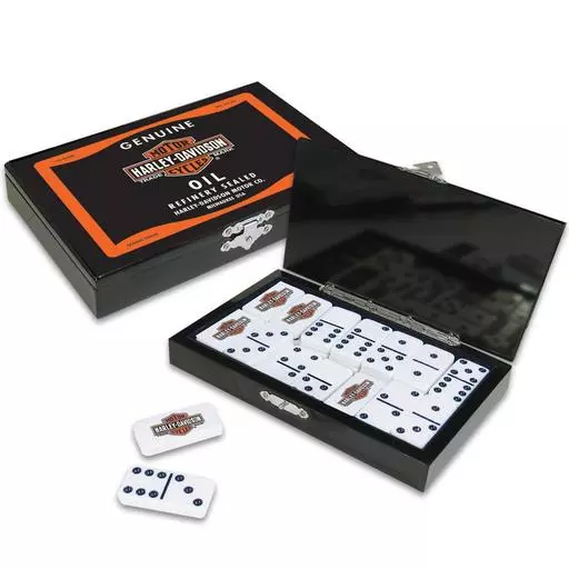 Harley Davidson Oil Can Double-Six Domino Set