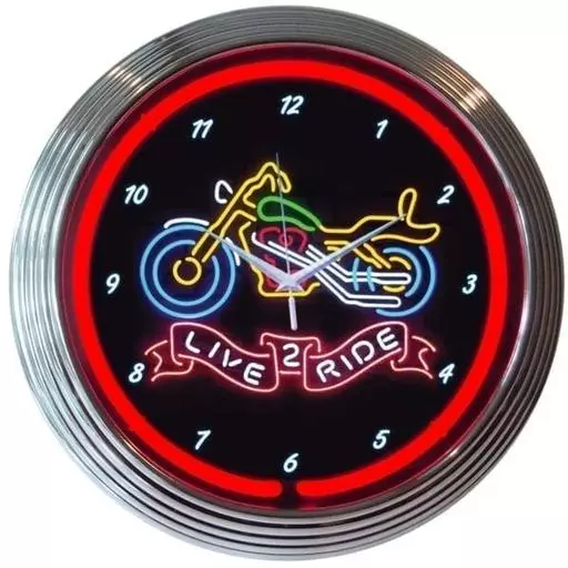 Auto - Xtra - Live to Ride Motorcycle Neon Clock